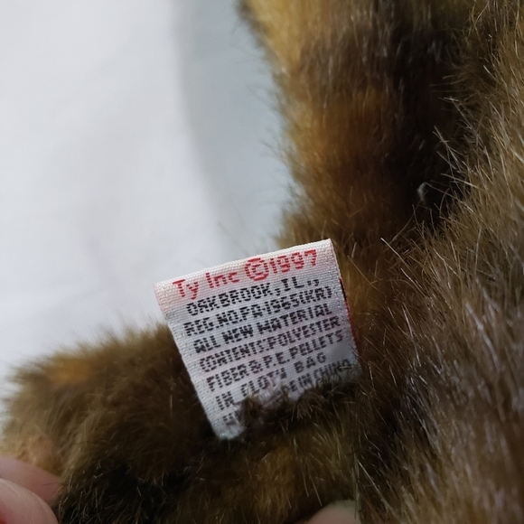 TY Classic Spice Brown Tabby Cat Plush Stuffed Toy 14 Inch 1997 Blue Satin Bow - Picture 8 of 9